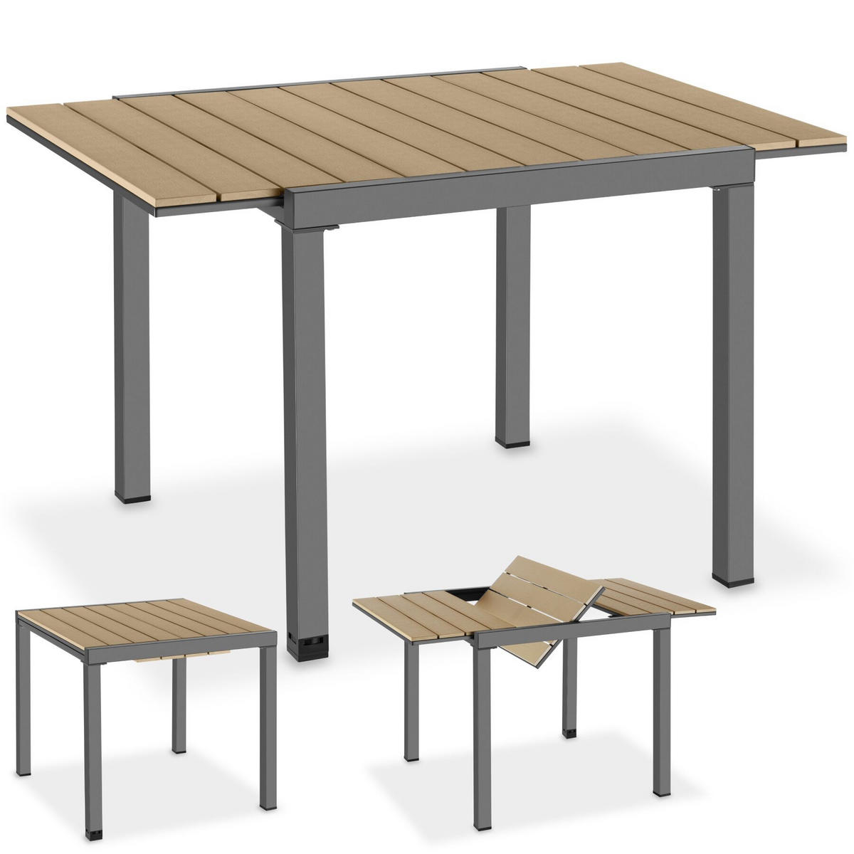 GARTENTISCH aus Aluminium Inca, 80–120 x 80 x 74 cm, schwarz/braun - Schwarz/Braun, Kunststoff (120/80/74cm) - tectake