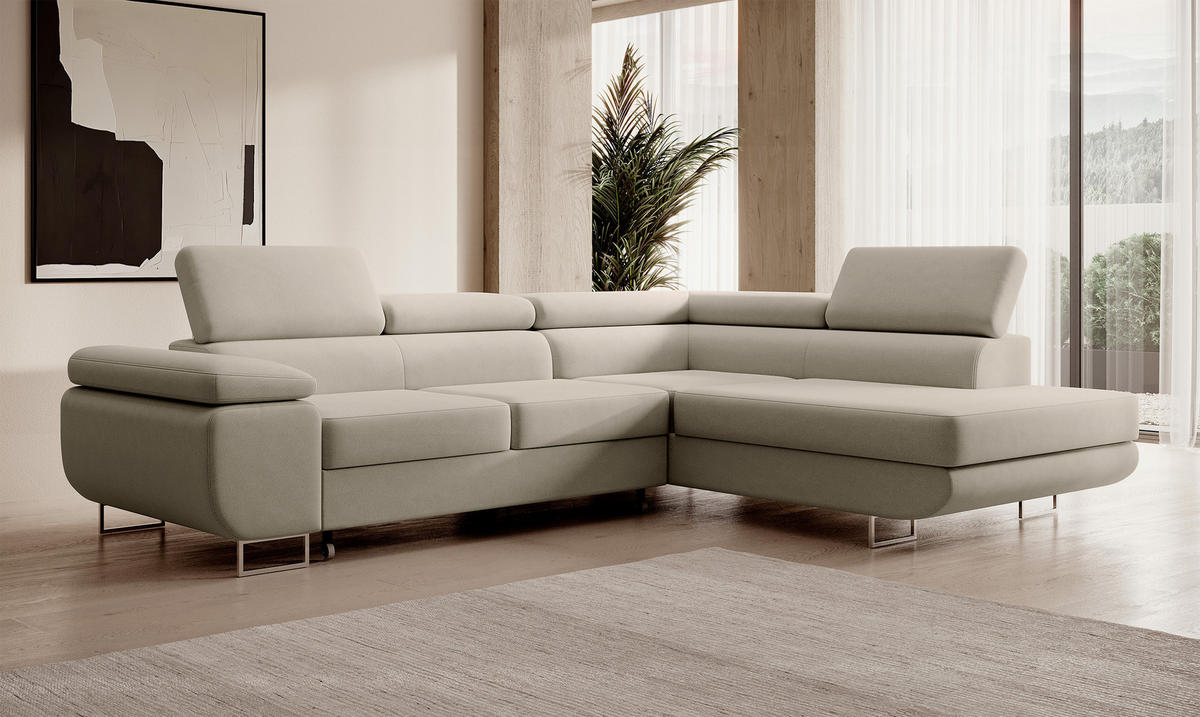 ECKSOFA Stevil Graubeige Velours - Greige/Silberfarben, Textil/Metall (275/203cm) - Selsey
