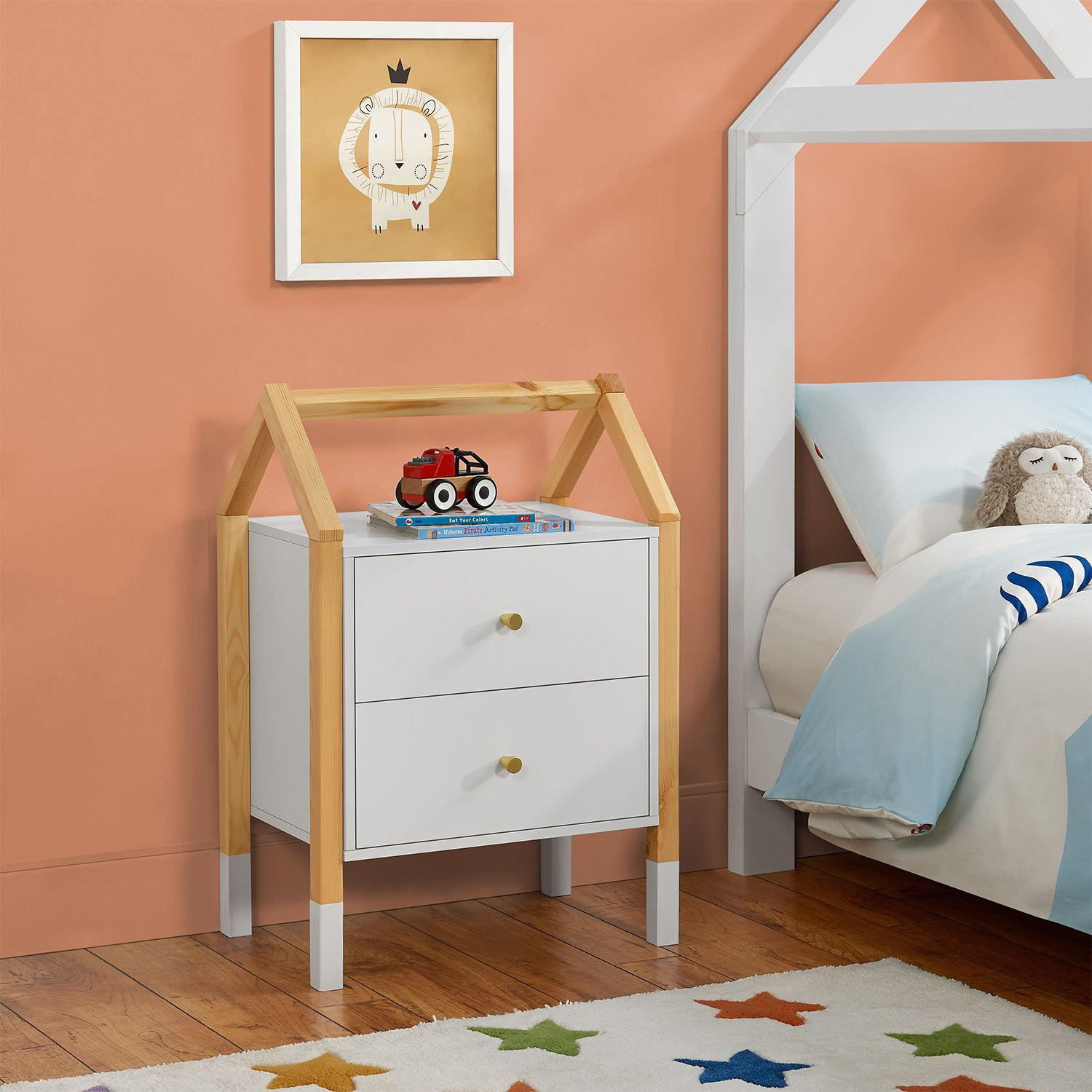 NACHTTISCH Enny mit 2 Schubladen Kinder - Weiß, Holz (30/55/46cm) - Juskys