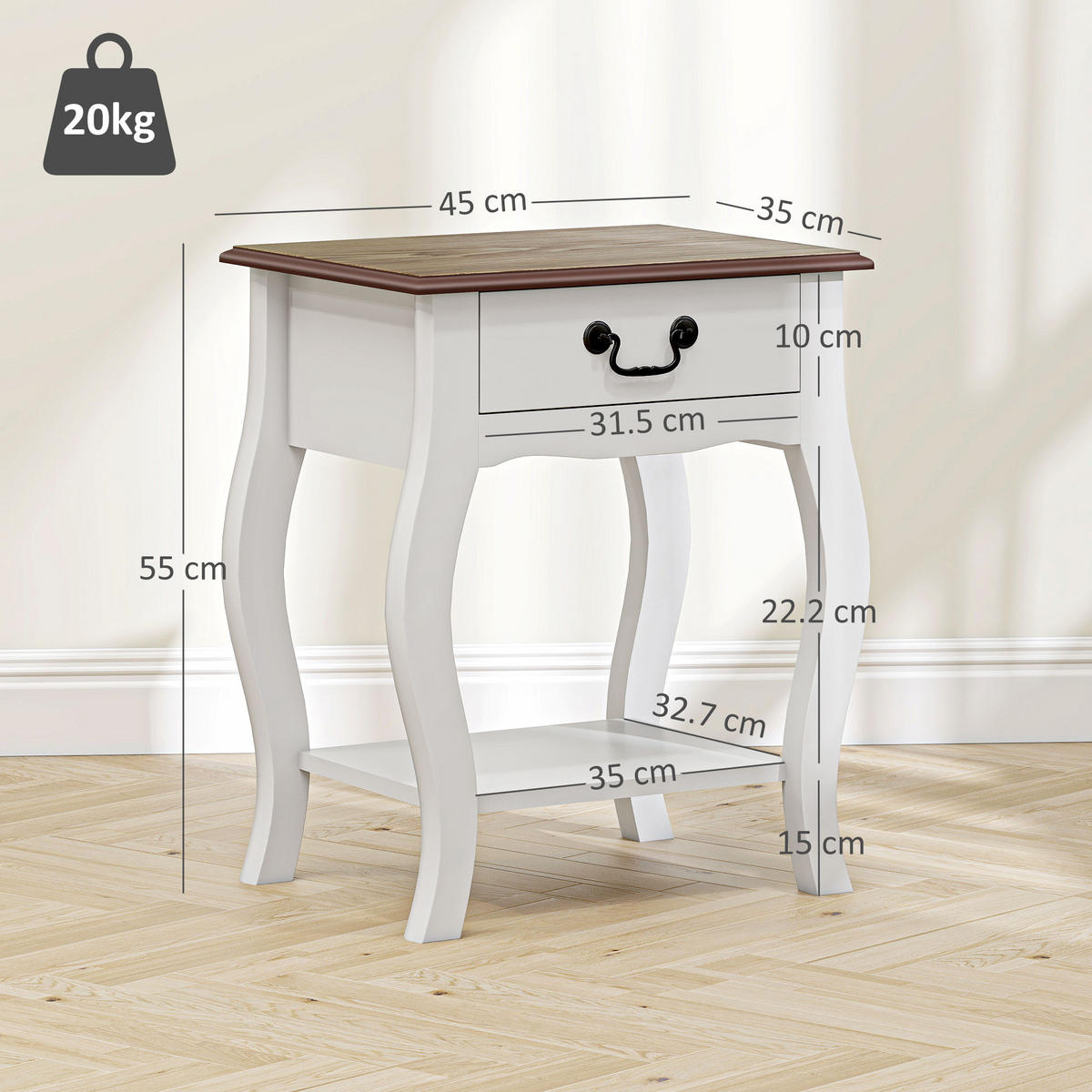NACHTTISCH Weiß 1 Stück - Weiß, Kunststoff (35/55/45cm) - GiPP