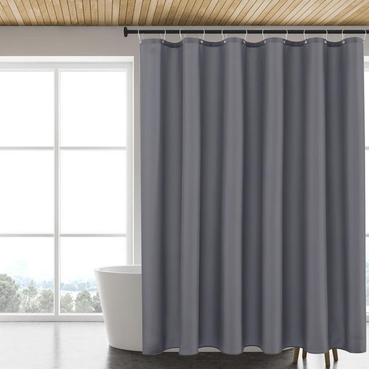 DUSCHVORHANG – Breite 180 x Höhe 180 cm – Grau – Inklusive Haken - Grau, Textil (180/180cm)