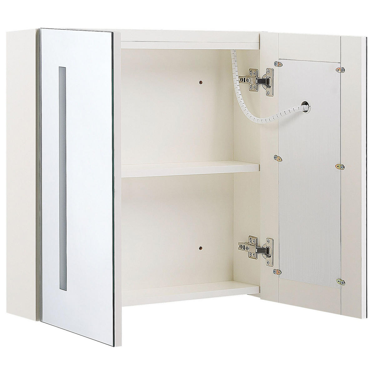 BAD SPIEGELSCHRANK weiß/silber mit LED-Beleuchtung 60/60 cm Chabunco - Silberfarben/Weiß, Holz (60/60/14cm) - Beliani