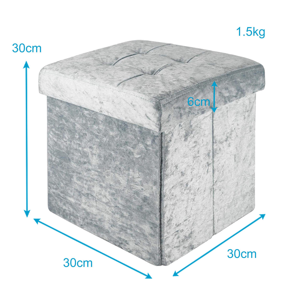 SITZBOX Faltbar mit Samtbezug 30/30/30 cm (Blau) - Blau, Karton (30/30/30cm) - Intirilife