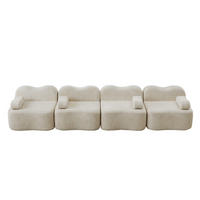 4-SITZER SOFA Samt Beige mit Hocker - Beige, Textil (384/70/98cm) - WISHDOR