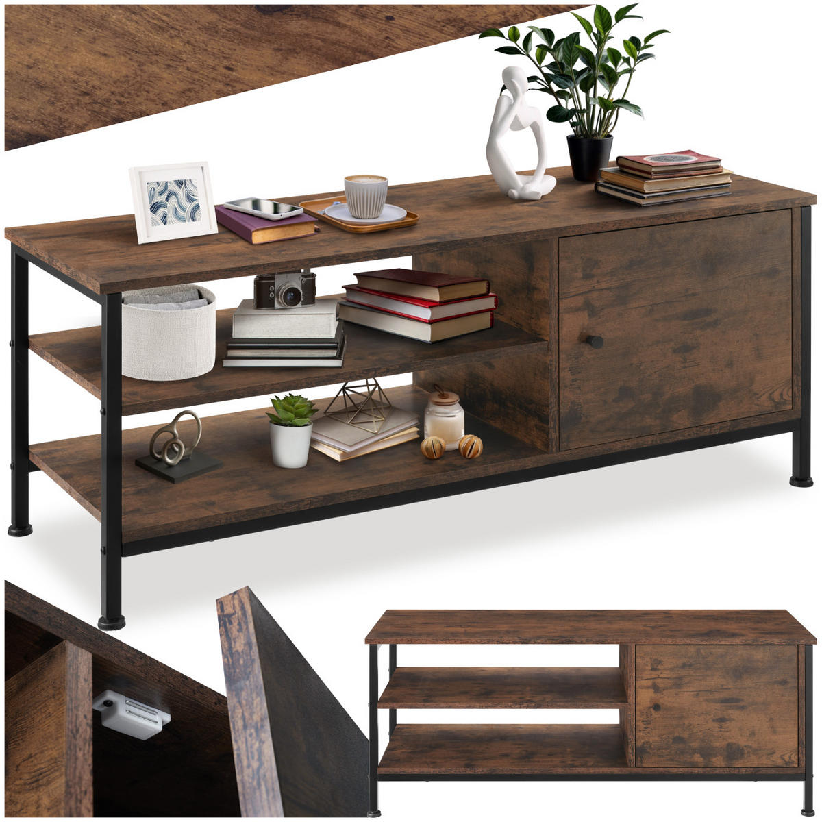 TV-REGAL Durban,110 x 40 x 45,5 cm,Industrial Holz dunkel, rustikal - Rostfarben, Holzwerkstoff (40/45.5/110cm) - tectake