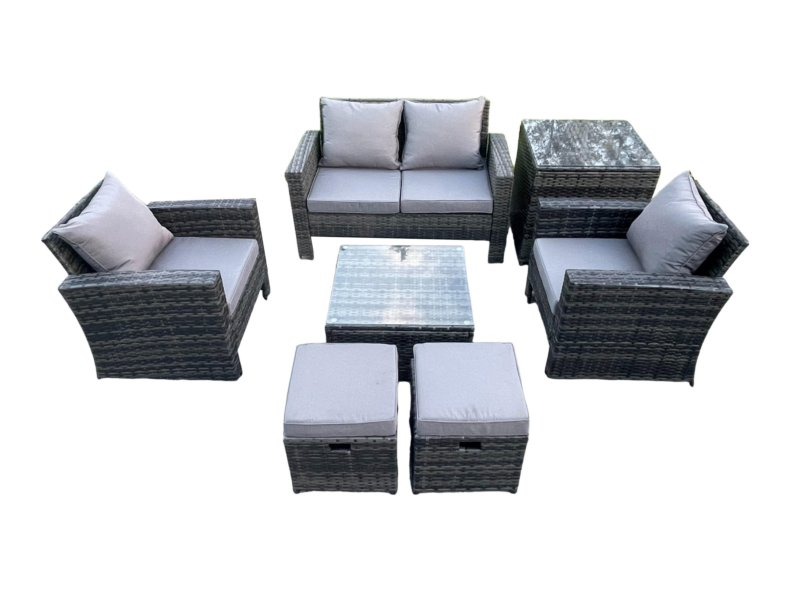 GARTENSOFA Hohe Rückenlehne Polyrattan Dunkelgrau 6-Sitzer - Dunkelgrau, Metall - Fimous