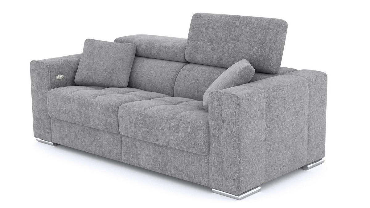 SOFA QUARTZ 3-Sitzer mit 2 Relaxfunktionen, grau - Silberfarben/Grau, Holzwerkstoff/Textil (204/80/102cm) - Courtois Laville