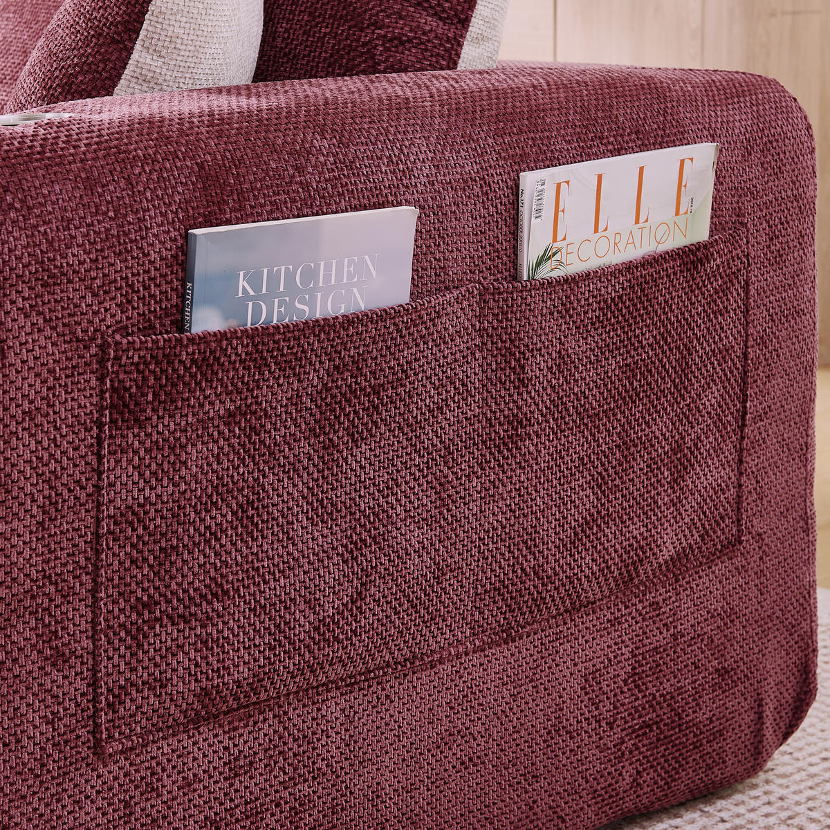 ECKSOFA DE-35043 L-Form mit Becherhalter Weinrot - Weinrot, Textil (170/255cm) - ComfortXL