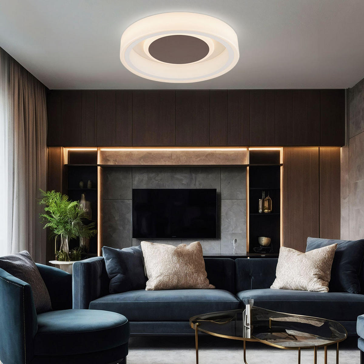 LED DECKENLEUCHTE GOFFI Metall Weiß Braun - Weiß, Metall (35.5/35.5/9cm) - Globo Lighting