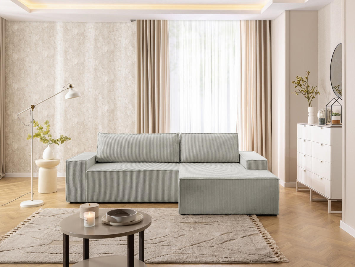 ECKSOFA Rivio mit Schlaffunktion und Bettkasten, Cordstoff Taupe - Taupe/Schwarz, Holz/Kunststoff (262/149cm) - S-Style