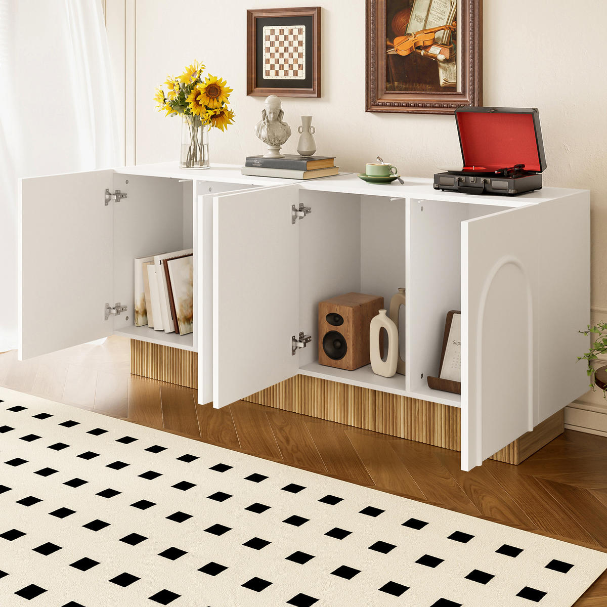 SIDEBOARD 160cm 4 Türen U-Form Stauraum modern - Weiß, Holzwerkstoff (38/75/160cm) - FLIEKS