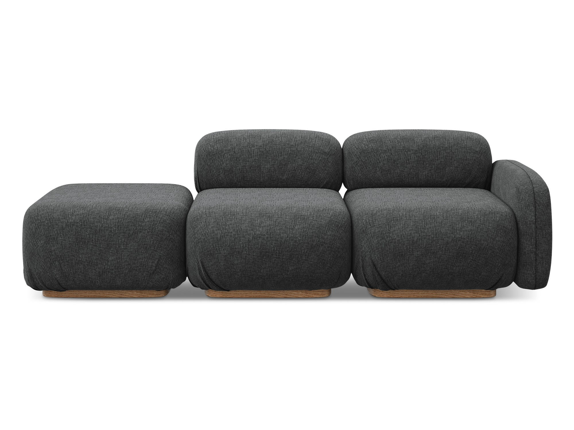 3-SITZER SOFA Links Chenille Stoff Grau - Dunkelgrau/Braun, Holz/Textil (258/73/95cm) - Makamii