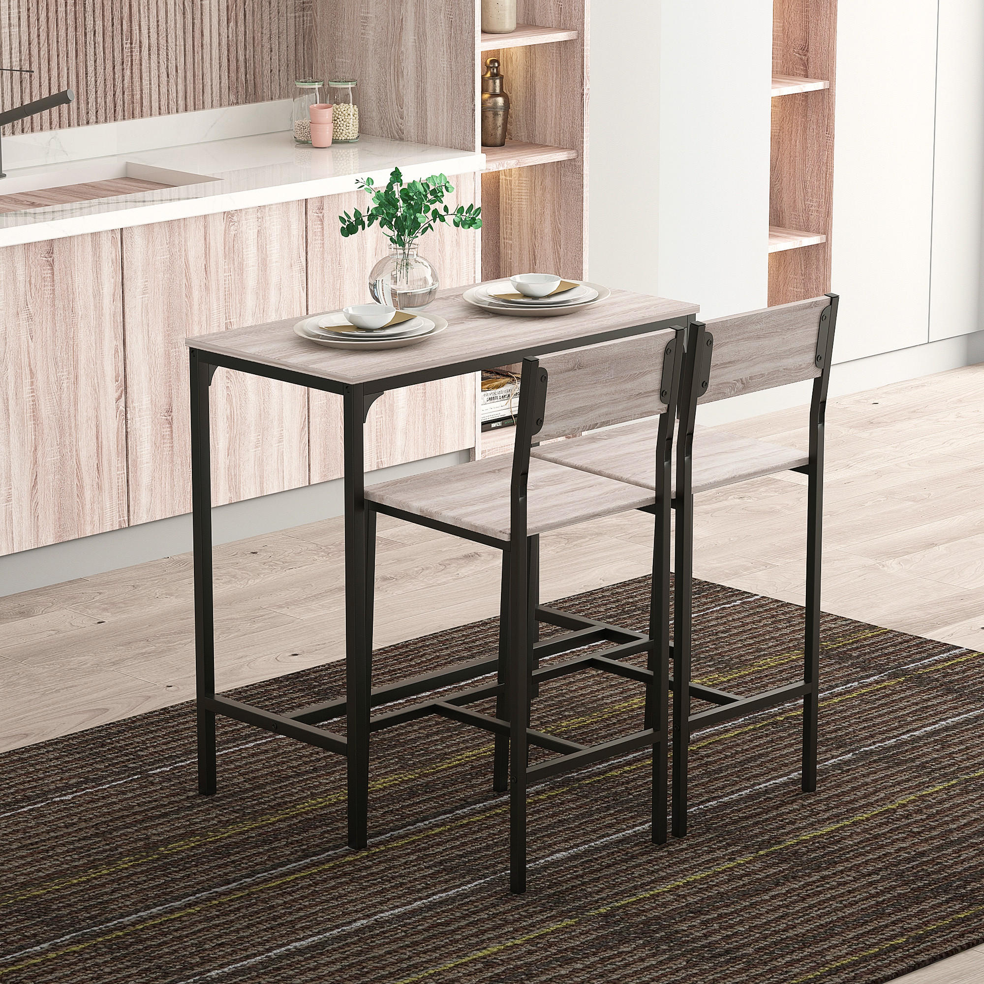 BARTISCH-SET, MDF, Metall, Natur+Schwarz - Naturfarben, Kunststoff (45/87/89cm) - HOMCOM
