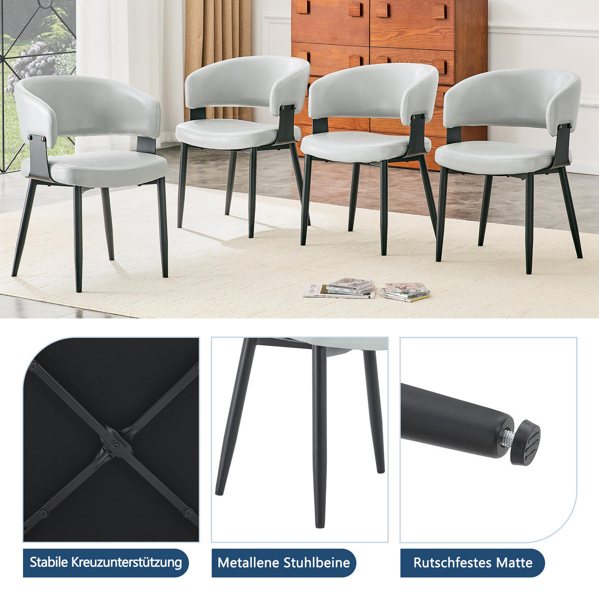 ARMLEHNSTUHL-SET DE-36713 2 Stück im Mid-Century-Modern-Stil Grau - Grau, Metall (48/77.3/46.5cm) - ComfortXL