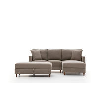ECKSOFA mit Hocker, Schlaffläche - Beige/Walnussfarben, Holz/Kunststoff (155/210cm) - myHomelando