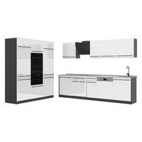 KÜCHENZEILE R-Line, Weiß Hochglanz/Anthrazit, 180 cm Arbeitsplatte Marmor - Weiß Hochglanz/Anthrazit, Holzwerkstoff (180/206.8/60cm) - Vicco