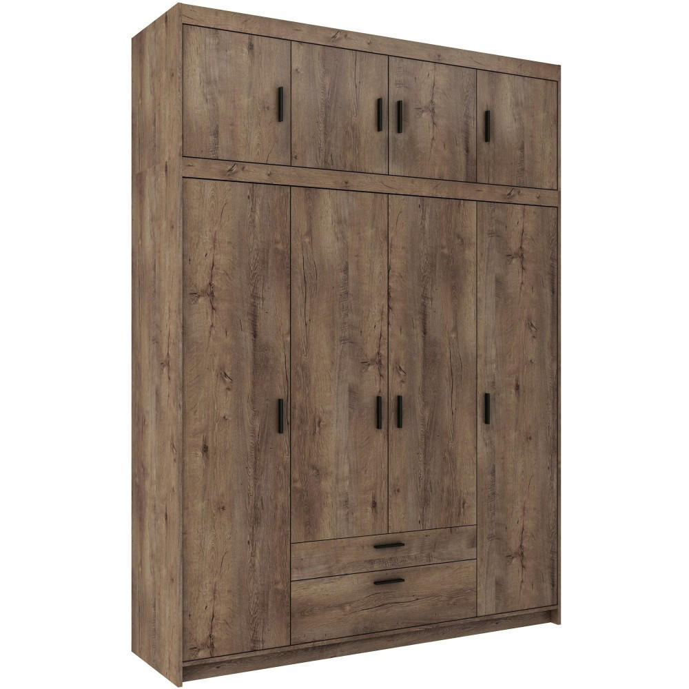 DREHTÜRENSCHRANK Elena mit 4 Türen und 2 Schubladen, mit Aufsatz Eiche Lefkas - Eichefarben, Holzwerkstoff (176/245/53cm) - Beautysofa