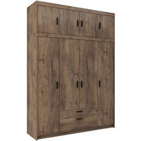 DREHTÜRENSCHRANK Elena mit 4 Türen und 2 Schubladen, mit Aufsatz Eiche Lefkas - Eichefarben, Holzwerkstoff (176/245/53cm) - Beautysofa