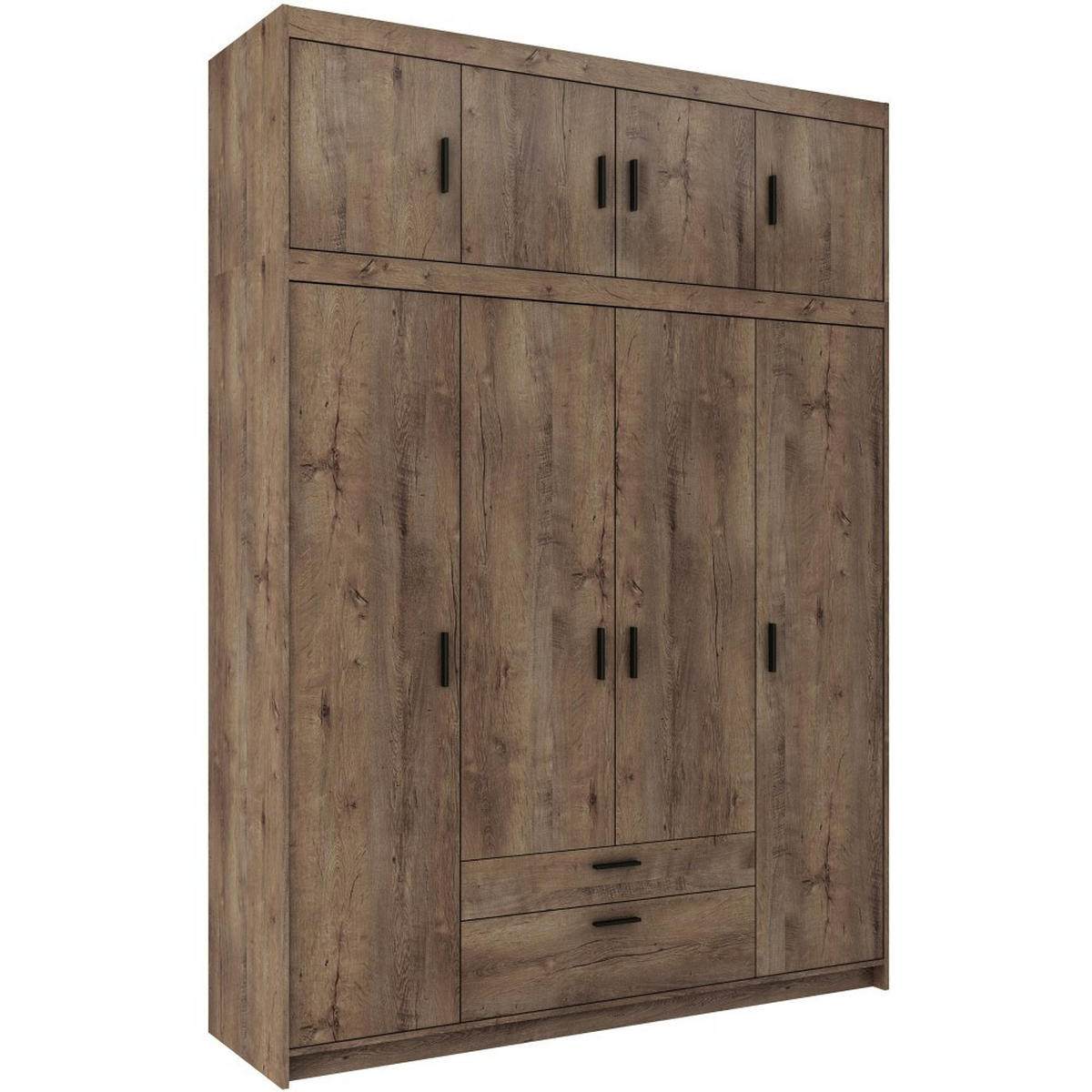 DREHTÜRENSCHRANK Elena mit 4 Türen und 2 Schubladen, mit Aufsatz Eiche Lefkas - Eichefarben, Holzwerkstoff (176/245/53cm) - Beautysofa