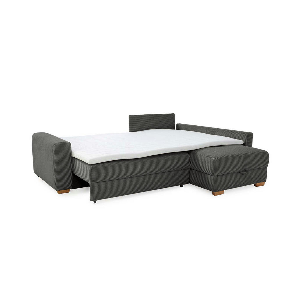 Thumbnail - luma-home Ecksofa-Dauerschläfer, Anthrazit, Textil, 4-Sitzer, Füllung: Polyurethan (Pur), Ottomane links, L-Form, seiten...