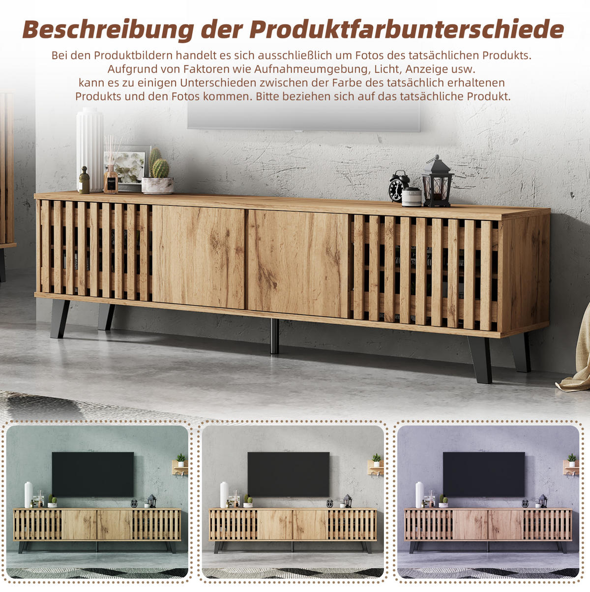 TV-LOWBOARD aus Spanplatte 180x40x55 cm Naturholz mit 8 Fächern und 4 Türen - Hellbraun, Holzwerkstoff (180/55/40cm) - IVMEU