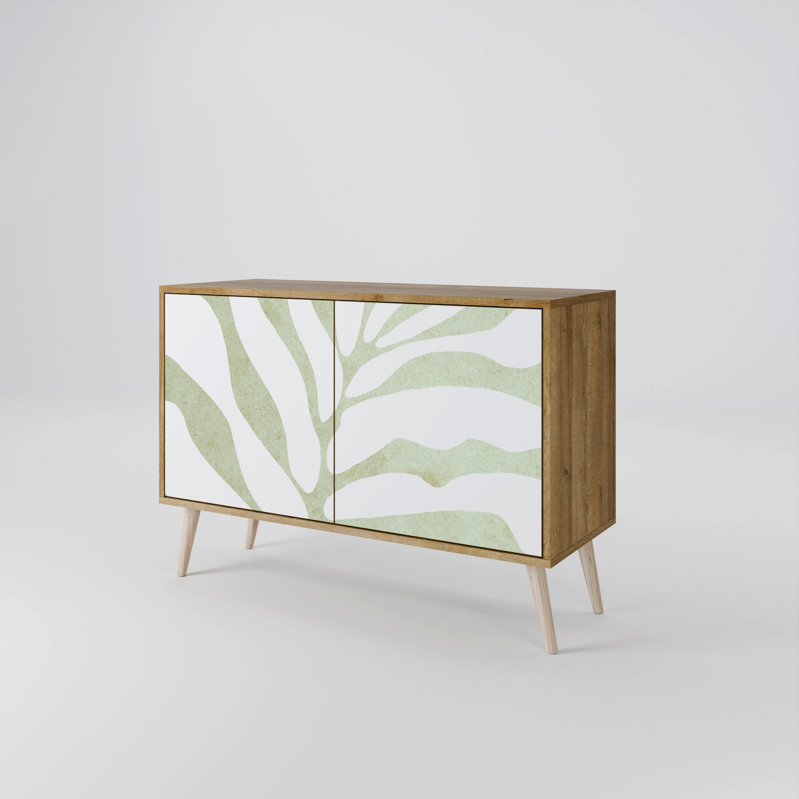 SIDEBOARD BOTANICAL SPARK, Eicheneffekt, 111x42x77,5 cm, 2 Türen - Eichefarben/Buchefarben, Holzwerkstoff/Buchenholz (111/77.5/42cm) - SpaceRebels