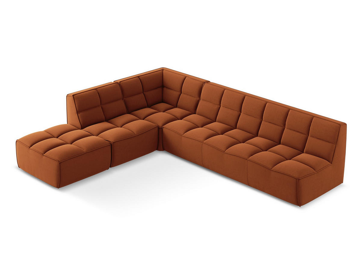 ECKSOFA Beidseitig Samt Stoff Orange - Terra cotta/Schwarz, Kunststoff/Textil (308/258cm) - Makamii