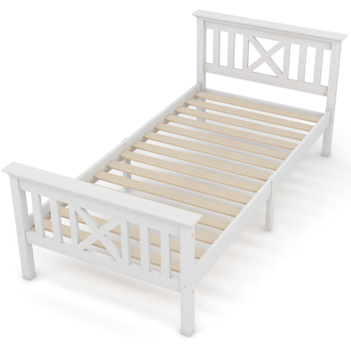 HOLZBETT 90/200 cm aus Massivholz mit X-förmigem Kopfteil und Stauraum - Weiß, Holz (90/200cm) - OKWISH