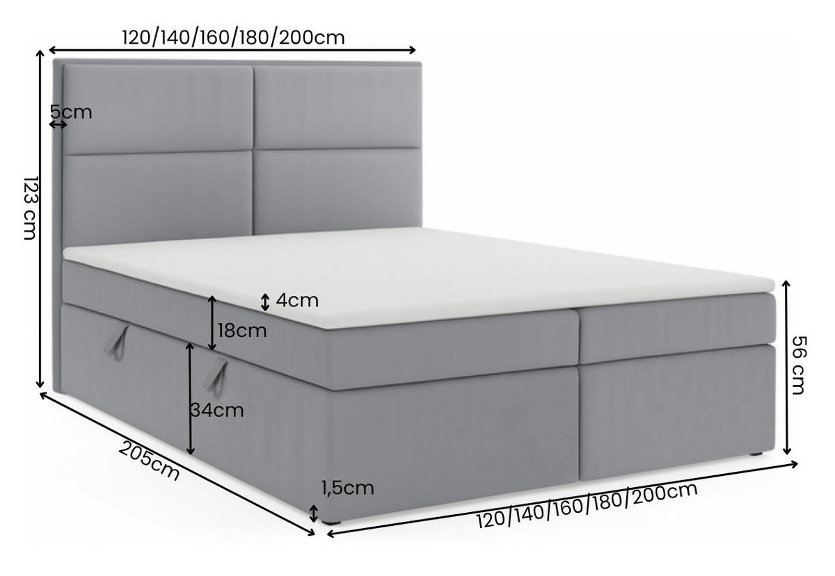BOXSPRINGBETT AURORA mit Topper und Bettkasten, Silberfarben, 140x200 cm - Silberfarben, Textil (140/200cm) - KS Home Concept