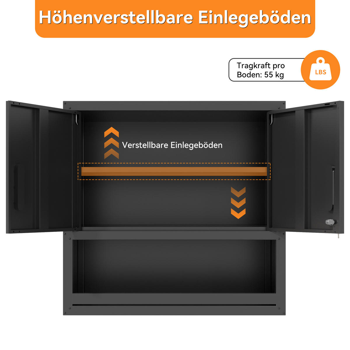 KOMBINATIONSMÖBEL – 77 cm hoch, mit abschließbarer Schranktür, einem verstellbaren Einlegeboden und einem offenen Fach (Selbstmontage erforderlich). - Schwarz, Metall (30/76.99/75cm) - DCA