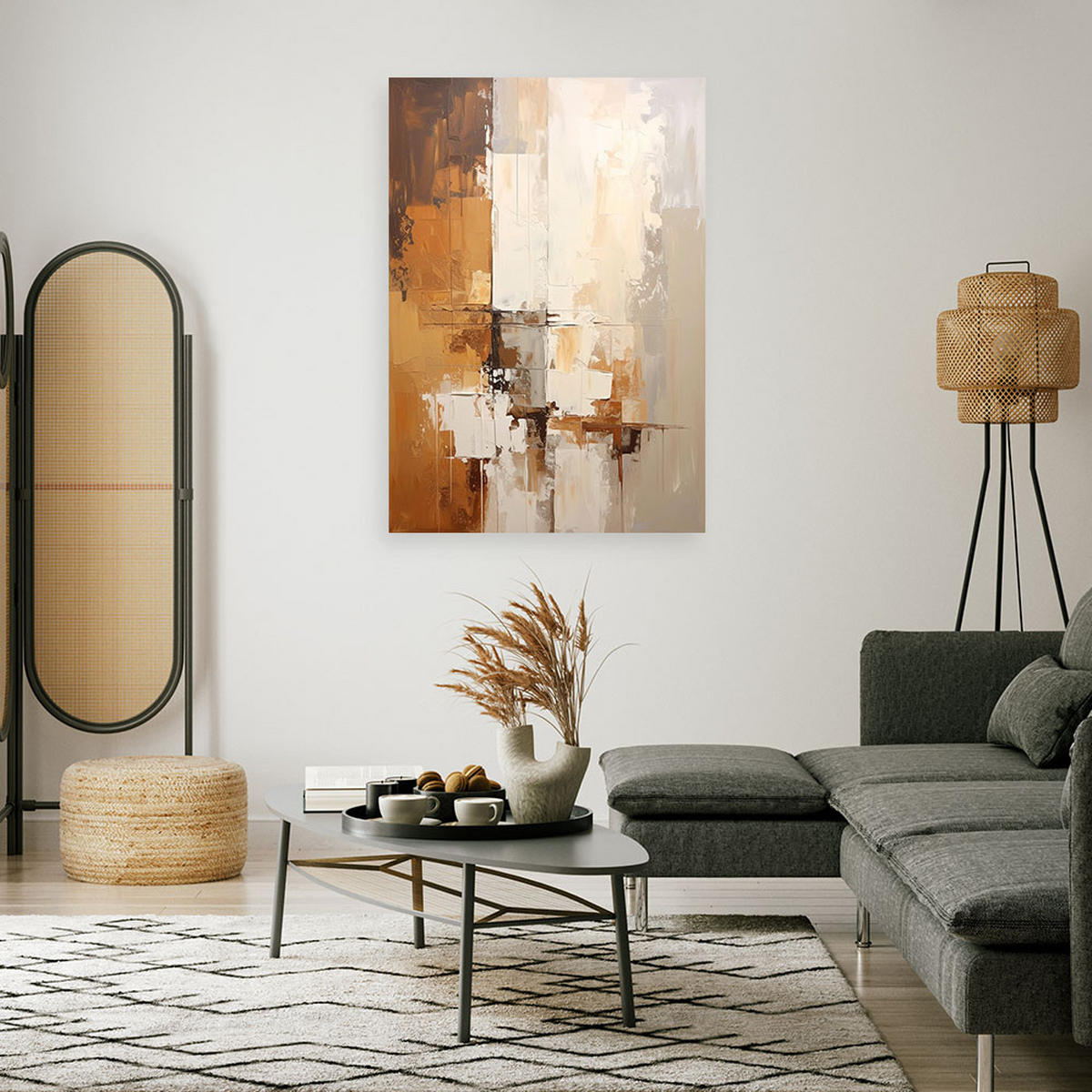 WANDBILD, Moderne Abstrakt in Beige - Braun, Textil (60/90cm) - Feeby