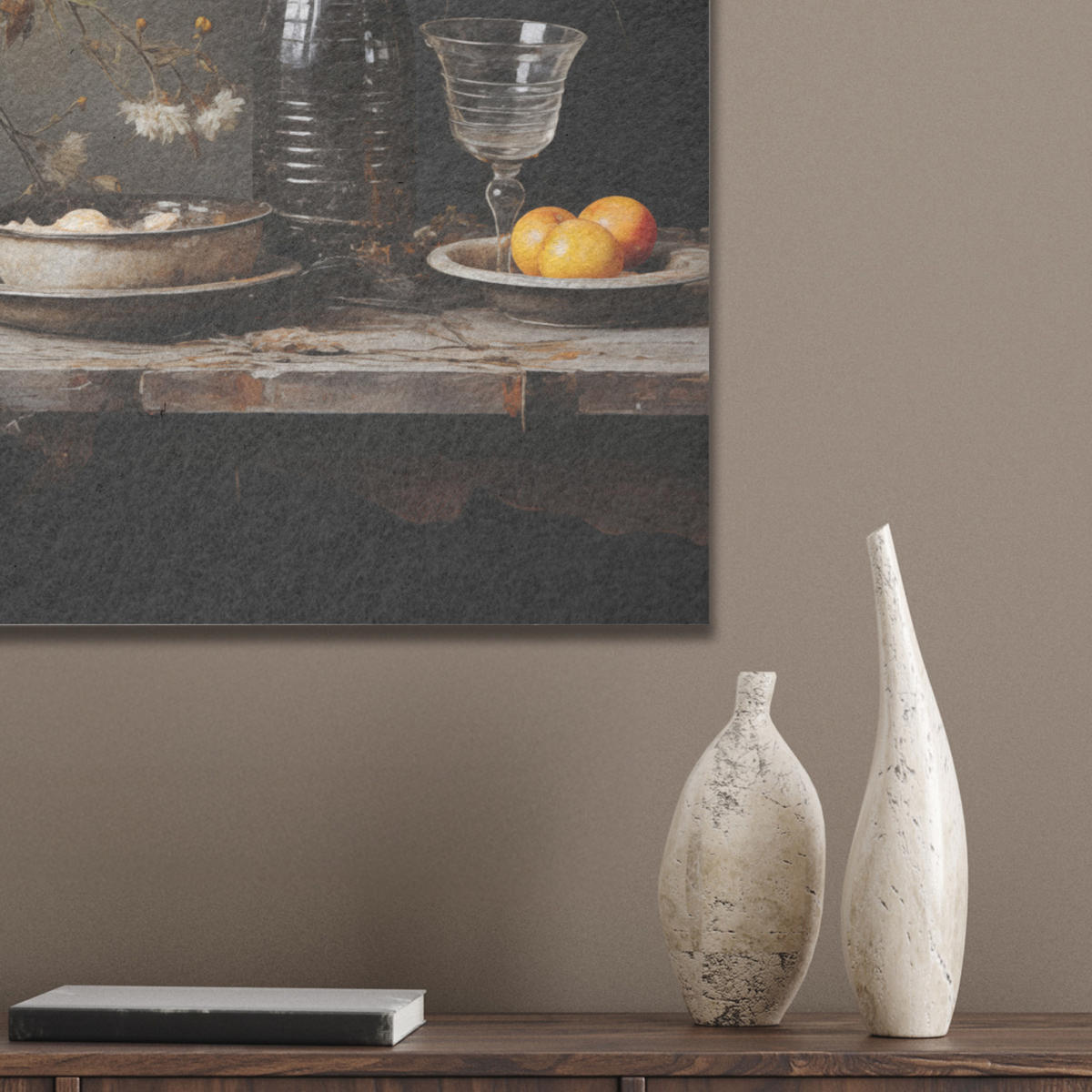 AKUSTIKBILD Stilleben - Blumen - Blumenstrauß - Vase - Wein Wanddeko 70x50 cm - Schwarz, Kunststoff (70/50/0.9cm) - MuchoWow