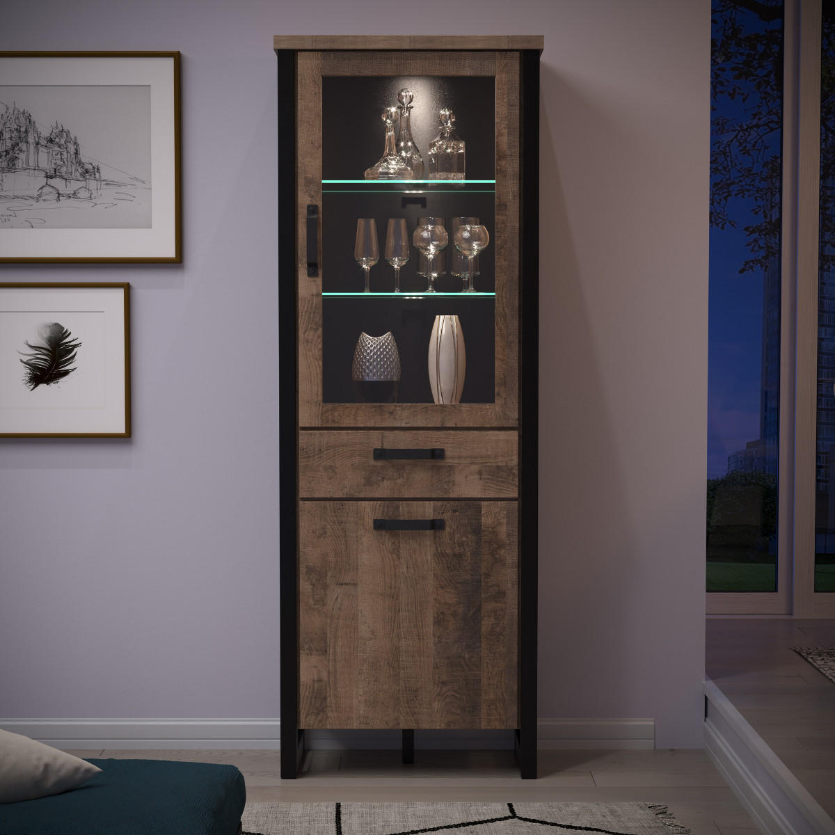 VITRINE Emile Eiche Dekor - Eichefarben, Holzwerkstoff (70/70/195cm) - ebuy24