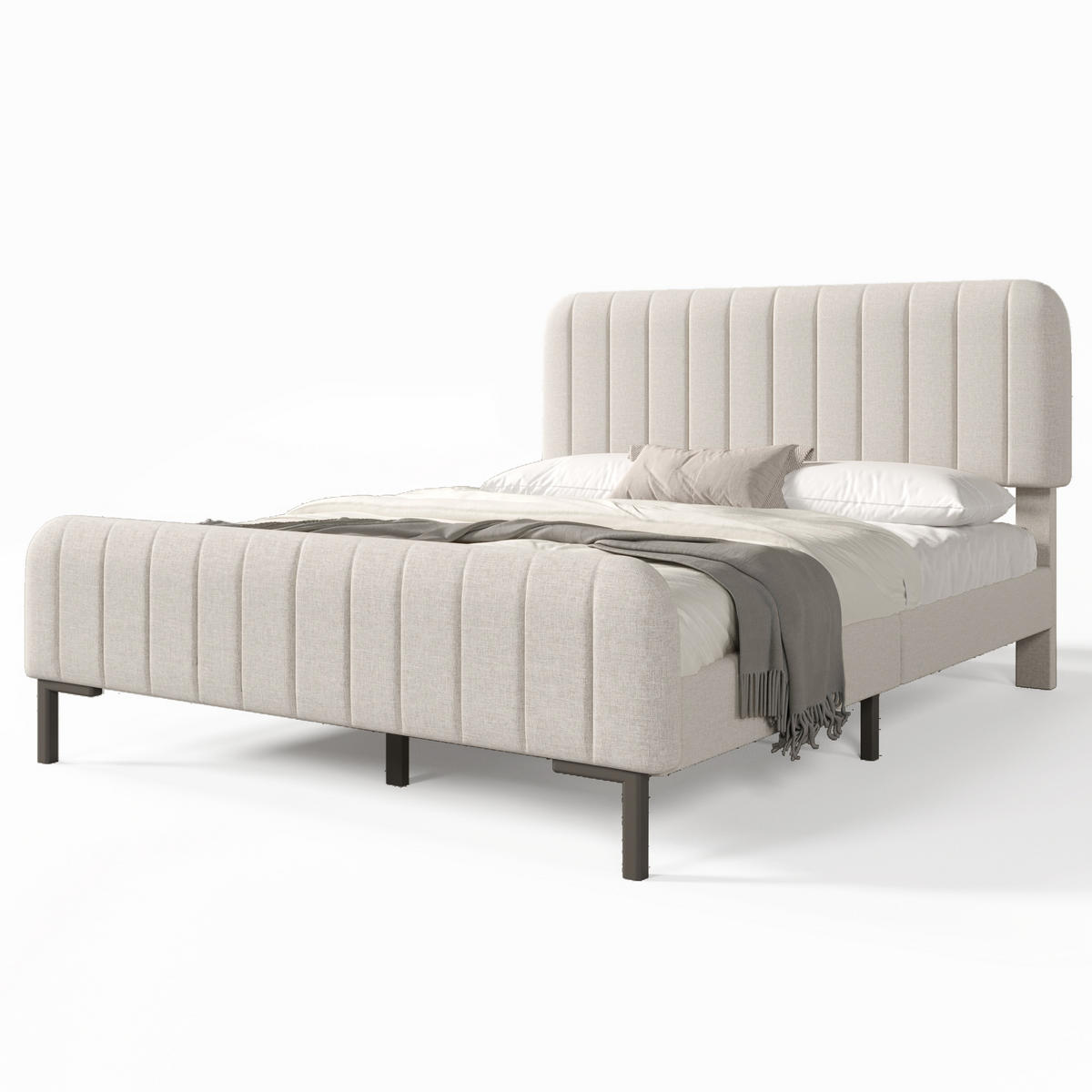 POLSTERBETT 140/190 cm Doppelbett mit verstellbarem Kopfteil und Lattenrost Grau Beige - Beige/Grau, Holz/Metall