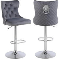 BARHOCKER 2er Set Samt Dunkelgrau Höhenverstellbar mit Lehne und Löwenring-Zuggriff - Grau, Textil (40/118/46cm)