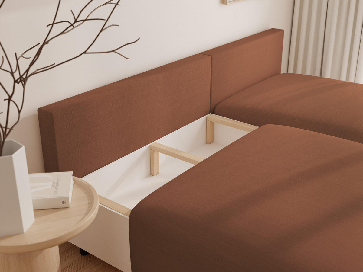 ECKSOFA ELVO mit Schlaffunktion und Bettkasten Braun - Braun, Holzwerkstoff/Kunststoff (208/190cm) - Idohome