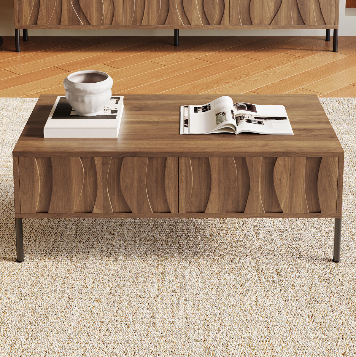 COUCHTISCH 105/55/41 cm mit 2 Schubladen und großzügiger Ablagefläche, Natur - Naturfarben, Holzwerkstoff (105/55/41cm) - Redom