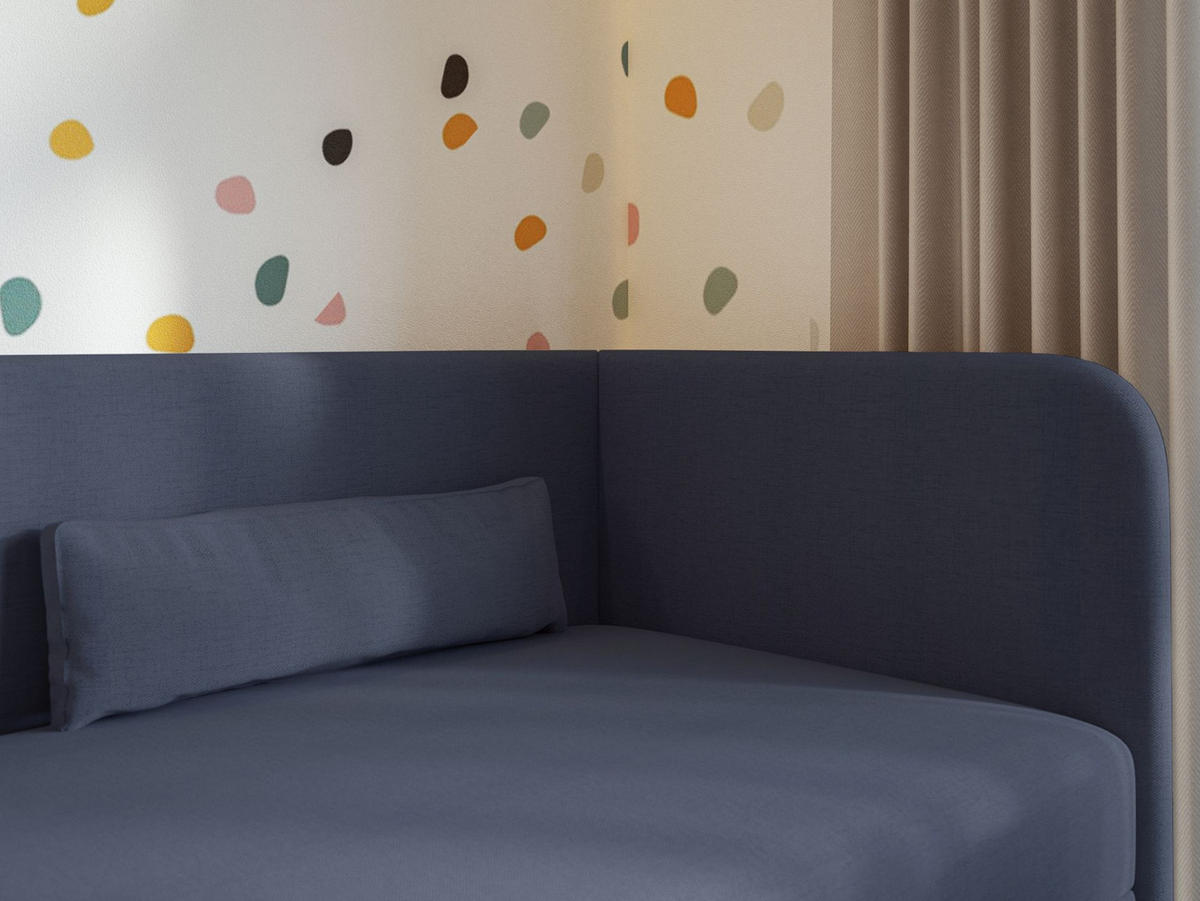 JUGENDBETT Calmmo Dunkelblau mit Chenille-Bezug, Kopfteil rechts - Dunkelblau, Textil (90/200cm) - Selsey
