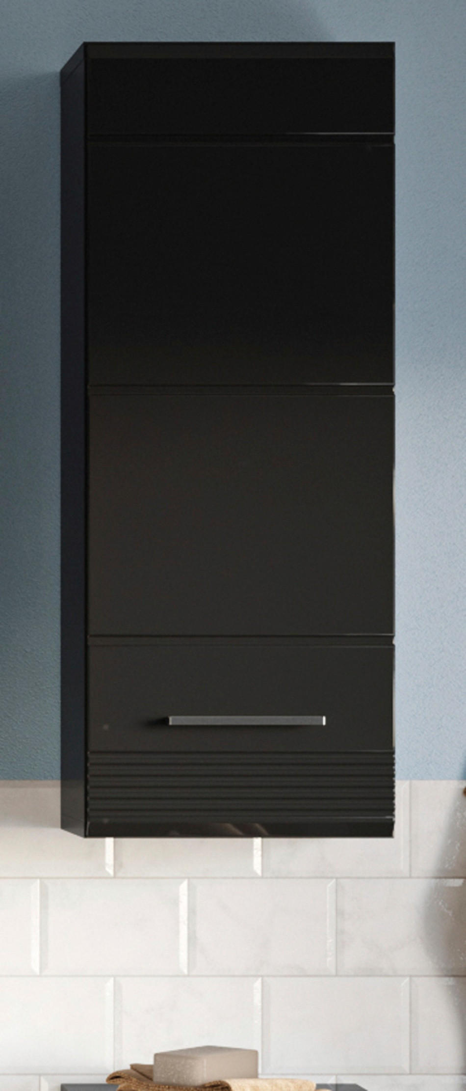 HÄNGESCHRANK schwarz Hochglanz 30 cm, Badschrank glänzend - Schwarz Hochglanz/Silberfarben, Holzwerkstoff/Kunststoff (30/77/23cm) - Inn.Furn