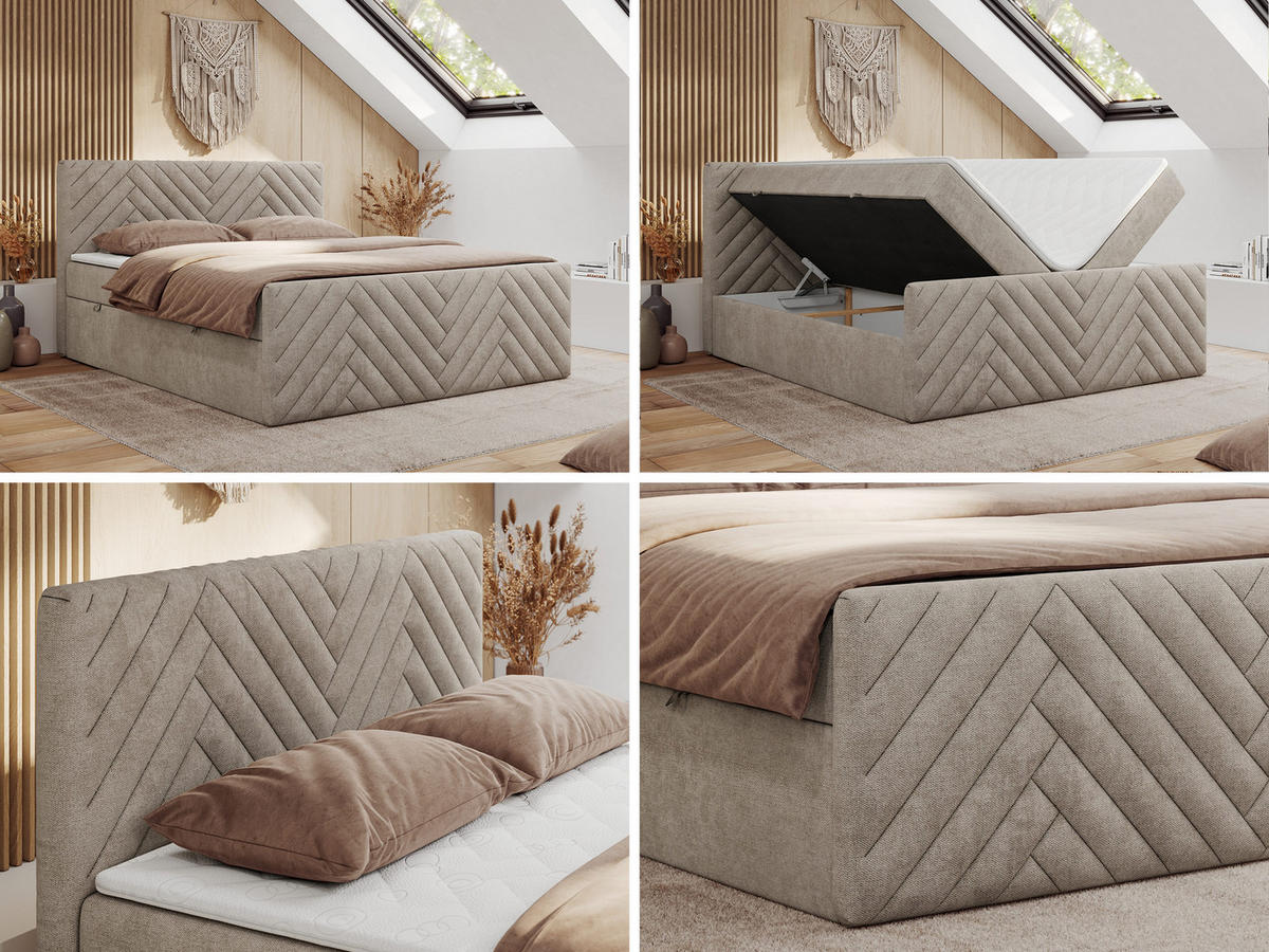 BOXBETT PARIS DUO 180/200 - Beige Struktur - H4 - Beige, Holz/Textil (180/200cm) - MKS