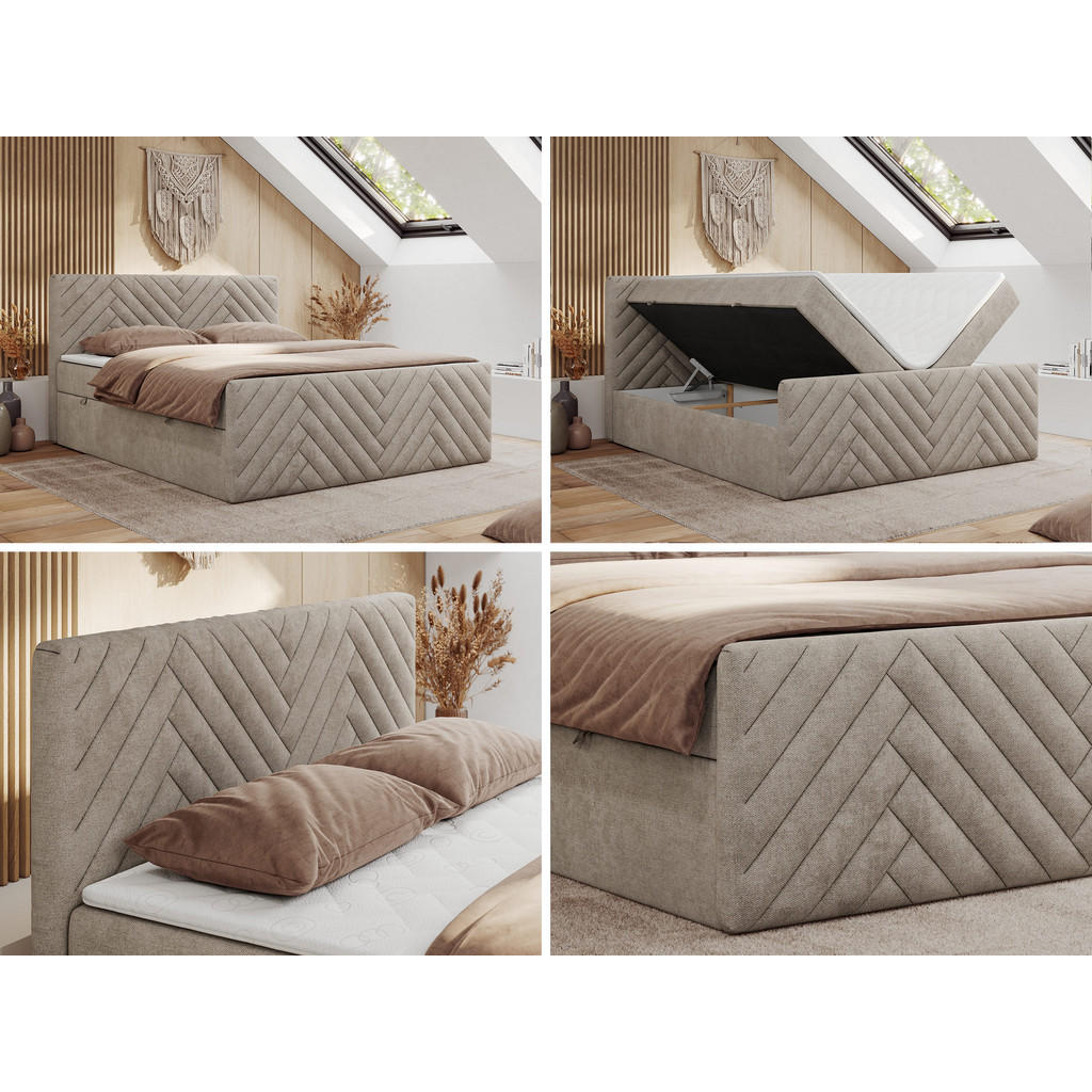 Thumbnail - MKS Boxbett, Beige, Textil, 2-Sitzer, H3, 7-Zonen, Rechteckig, 160x200 cm, Oeko-Tex®, Schlafzimmer, Betten, Boxspringbet...