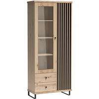VITRINE Caya mit zwei Türen, zwei Schubladen und Metallbeinen - Schwarz/Eiche Artisan, Holzwerkstoff/Metall (86/201/41cm) - Beautysofa