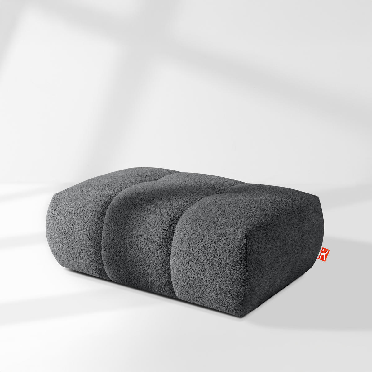 POUF LIRA, Dunkelgrau, Bouclé - Dunkelgrau, Holz/Holzwerkstoff (96/43/50cm) - KONSIMO®