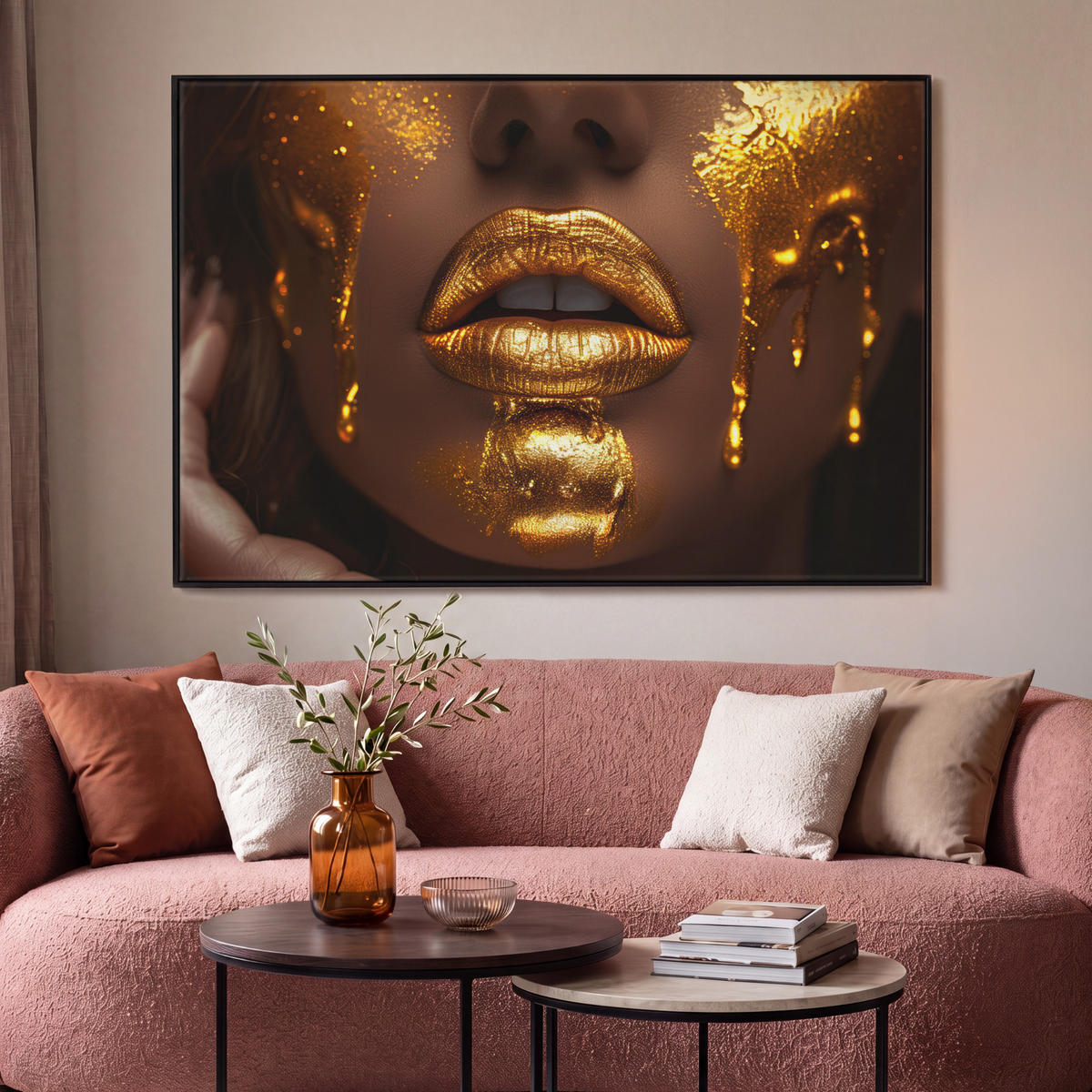LEINWAND Bilder mit Rahmen - Frau - Gold - Luxus - Porträt - 120x80 - Goldfarben, Textil (120/80cm) - MuchoWow