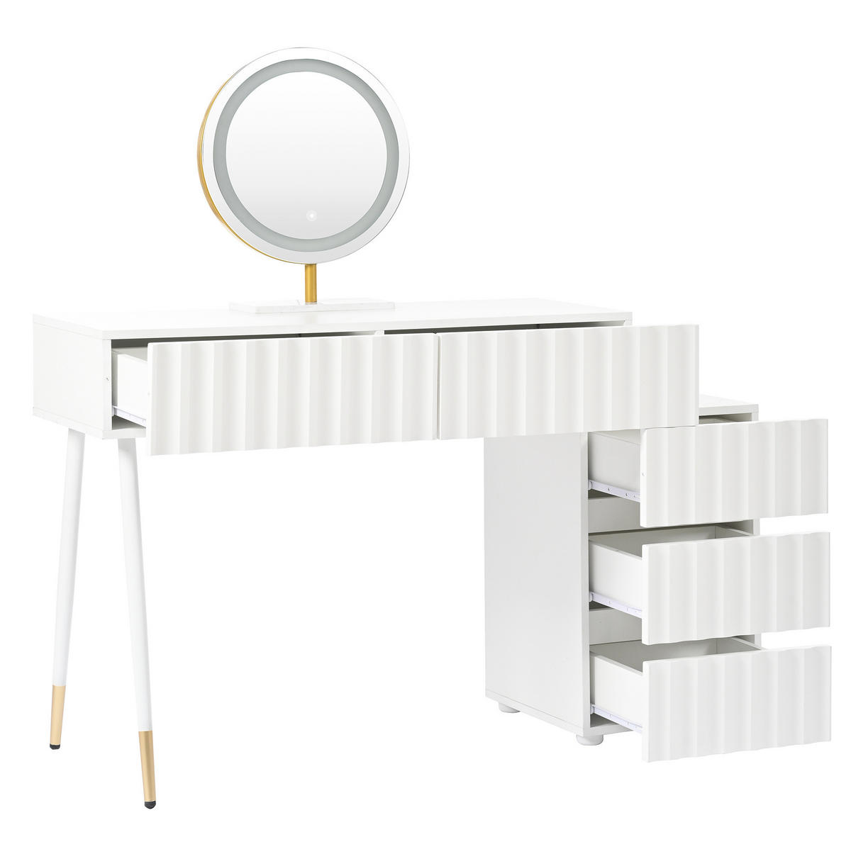 SCHMINKTISCH 100/40/127 cm in Weiß mit LED-Spiegel und 5 Schubladen - Weiß, Holzwerkstoff (40/127/135cm) - Flora Grace