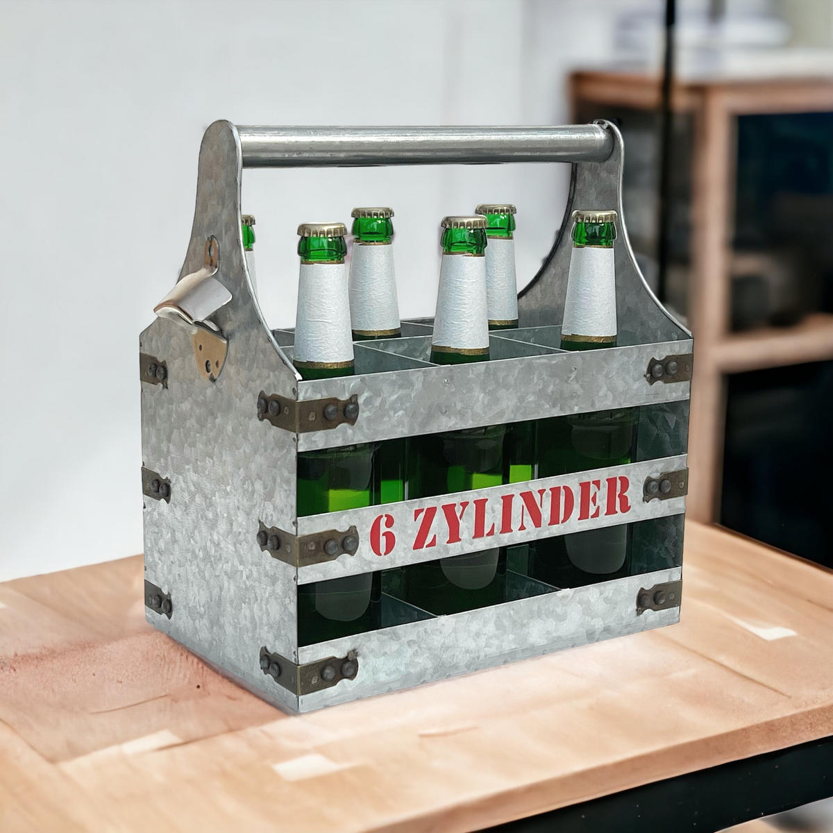 WEINTRÄGER Metall mit Öffner 6 Zylinder 96402 - Grau, Metall (33/33/20cm) - DanDiBo