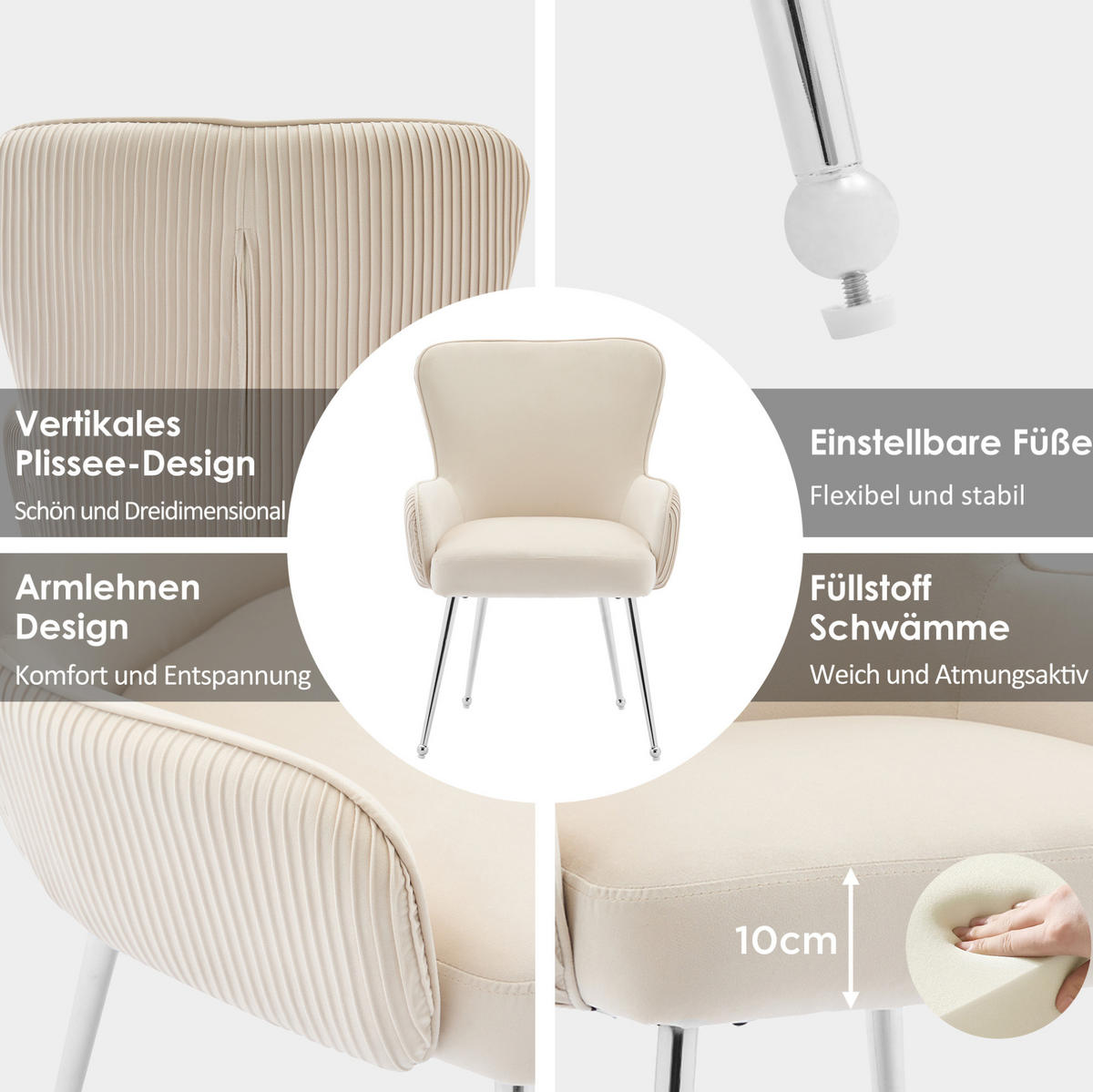 ESSZIMMERSTUHL 4er-Set Beige aus Samt mit Armlehnen - Beige, Textil (57/83/23cm)