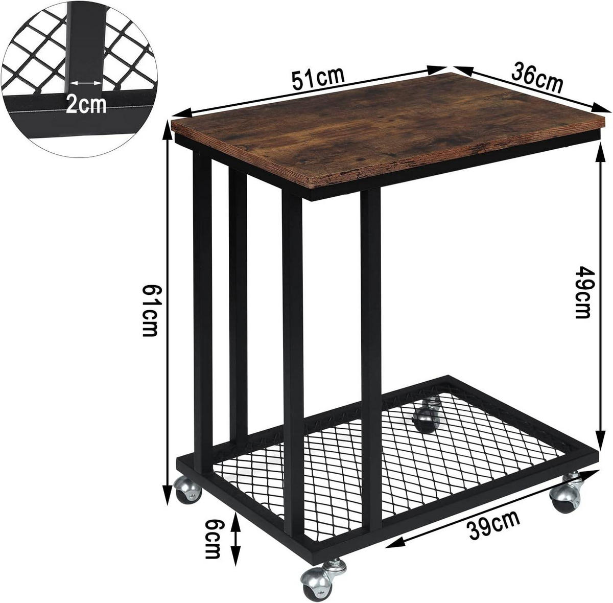 BEISTELLTISCH, mit Metallgestell und vernetzter Ablagefläche - Dunkelbraun/Schwarz, Holzwerkstoff/Metall (36/51/61cm) - Woltu