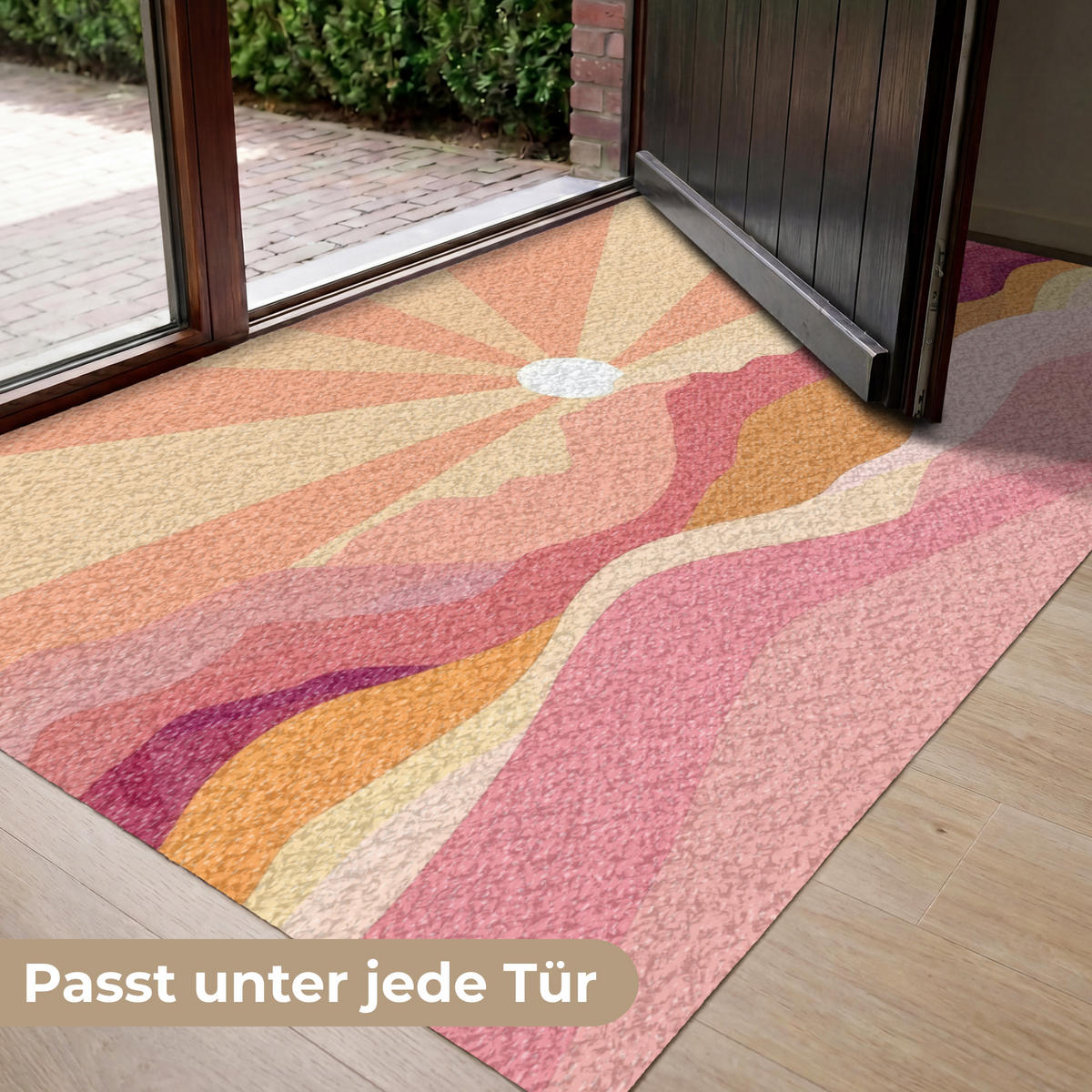 FUSSMATTE Berge - Abstrakt - Sonnenstrahlen - Rosa Sauberlaufmatte 150x90 cm - Rosa, Kunststoff (150/90cm) - MuchoWow