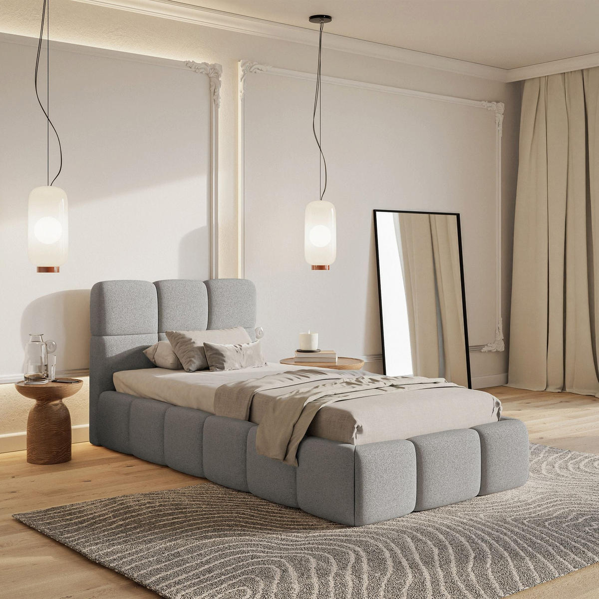 POLSTERBETT Cloudy Hellgrau Chenille, 90x200 cm - Hellgrau/Schwarz, Kunststoff/Textil (90/200cm) - Selsey
